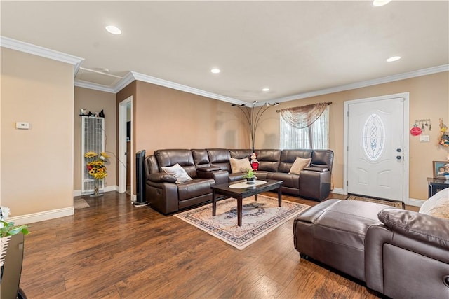 2730 Hayes Ave, Long Beach, CA 90810 - living area with recessed lighting, wood finished floors, and ornamental molding
