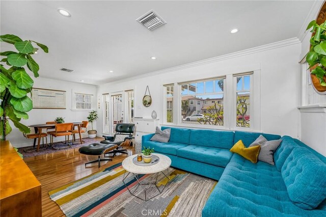 4115 E 10th St, Long Beach, CA 90804 - living area featuring crown molding, recessed lighting, and wood finished floors