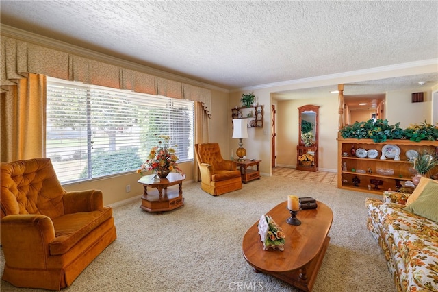 12429 Baker Ave, Chino, CA 91710 - living room with ornamental molding, a textured ceiling, and carpet