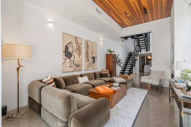417 Sunset Ave Unit 1.2, Venice, CA 90291 - living area featuring stairway and wood ceiling