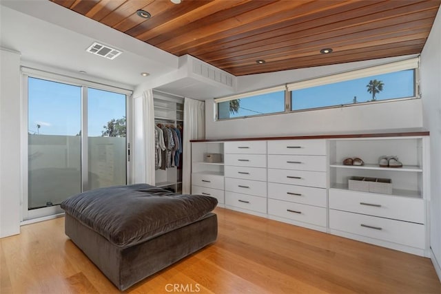 417 Sunset Ave Unit 1.2, Venice, CA 90291 - bedroom featuring light wood-style floors, multiple windows, access to outside, wooden ceiling, and recessed lighting