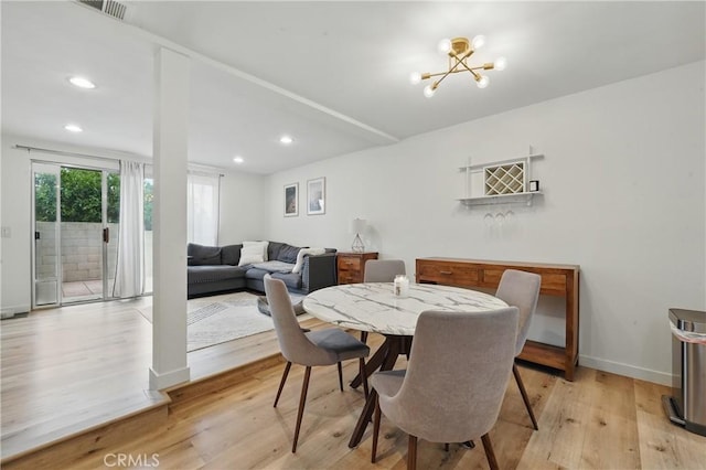 14861 Mulberry Dr Unit 1310, Whittier, CA 90604 - dining area featuring a chandelier, light wood finished floors, and recessed lighting