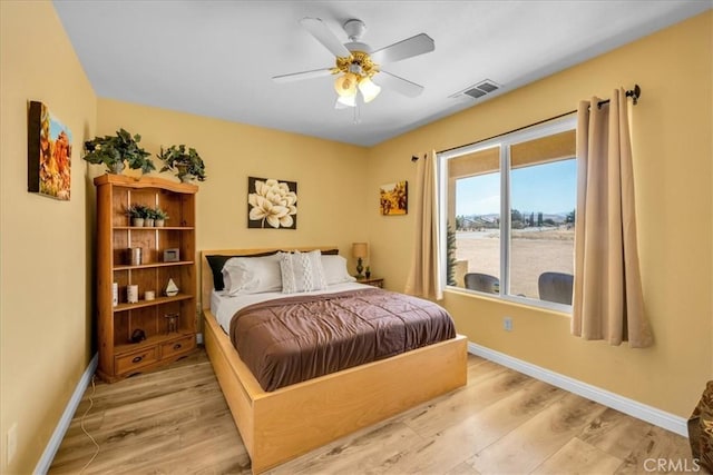 3715 Surrey, Yucca Valley, CA 92284 - bedroom with light wood-style flooring and a ceiling fan