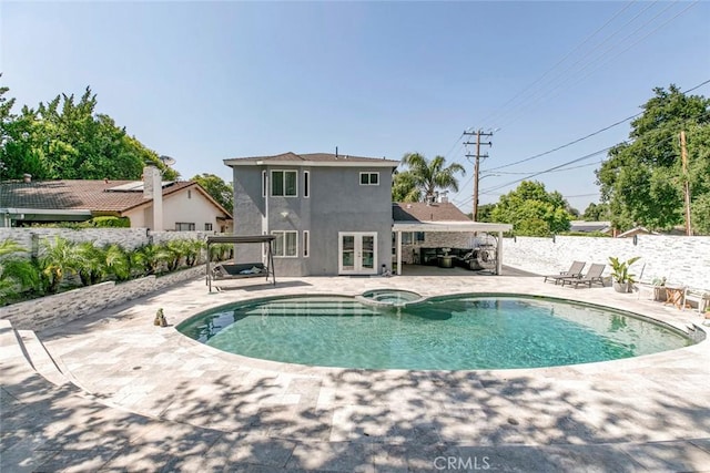 23500 Lloyd Houghton Pl, Newhall, CA 91321 - view of pool with french doors, a patio, a fenced backyard, and a pool with connected hot tub