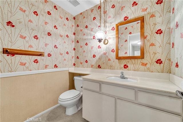 204 Hawk Ln, Palmdale, CA 93551 - half bathroom featuring wallpapered walls and vanity