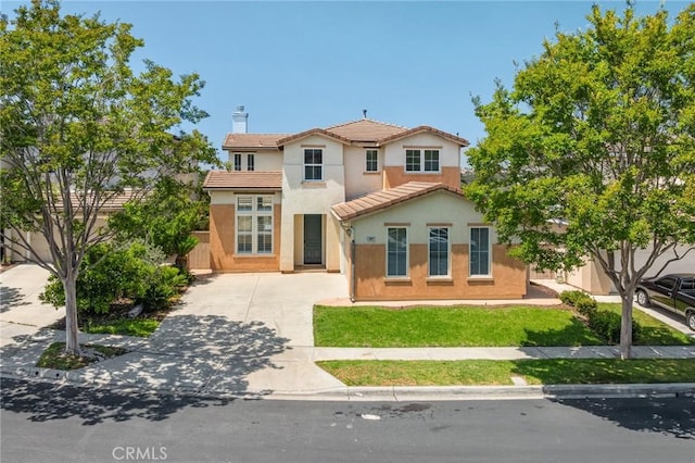 967 Strawberry Creek St, Chula Vista, CA 91913 - view of front of house with a tile roof, concrete driveway, stucco siding, and a chimney
