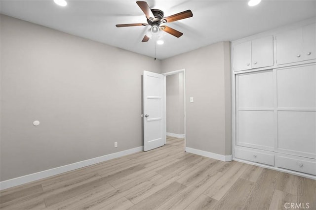 5021 Harbor St, Commerce, CA 90040 - unfurnished bedroom with light wood-type flooring, recessed lighting, ceiling fan, and a closet