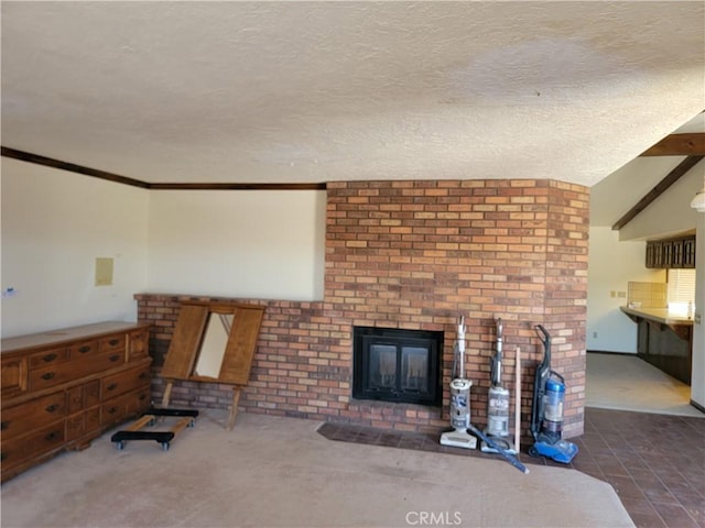 15440 Cactus St, Hesperia, CA 92345 - living room featuring a fireplace and a textured ceiling