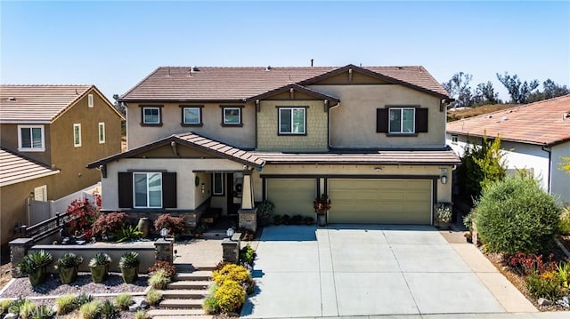 28667 Clearview St, Murrieta, CA 92563 - craftsman house with a garage, stucco siding, driveway, and a tiled roof