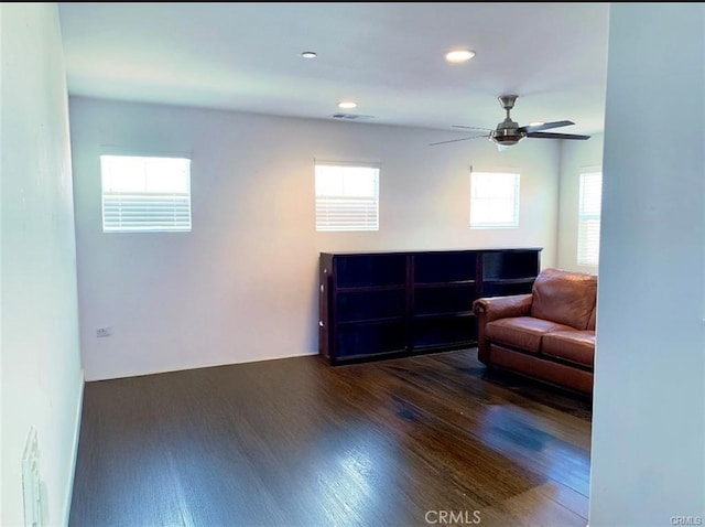 28667 Clearview St, Murrieta, CA 92563 - living area with dark wood-type flooring, a ceiling fan, and recessed lighting