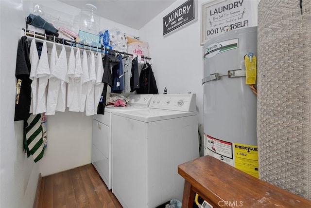 1553 Dennis Pl, West Covina, CA 91790 - laundry area featuring washing machine and clothes dryer, wood finished floors, and strapped water heater