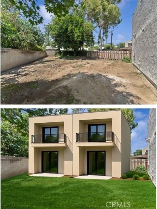 1553 Dennis Pl, West Covina, CA 91790 - back of property featuring a balcony, a fenced backyard, and stucco siding