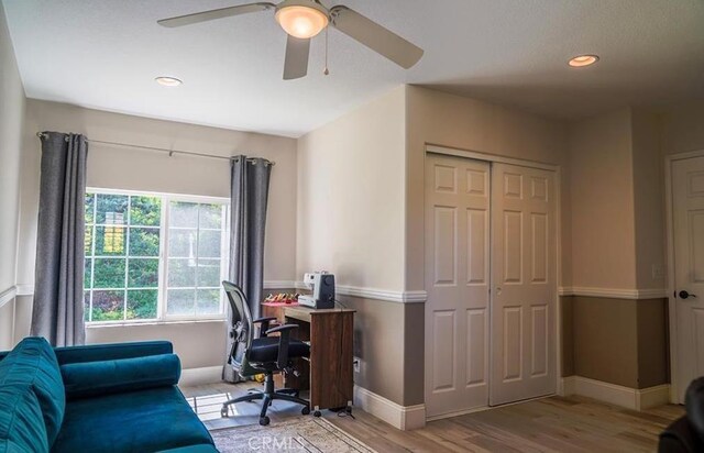 15 Parisville, Aliso Viejo, CA 92656 - office space featuring wood finished floors, a ceiling fan, and recessed lighting