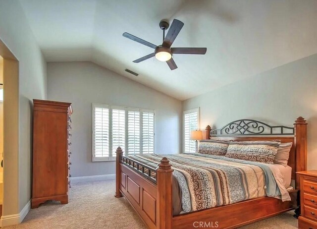 15 Parisville, Aliso Viejo, CA 92656 - bedroom featuring light colored carpet, vaulted ceiling, and ceiling fan