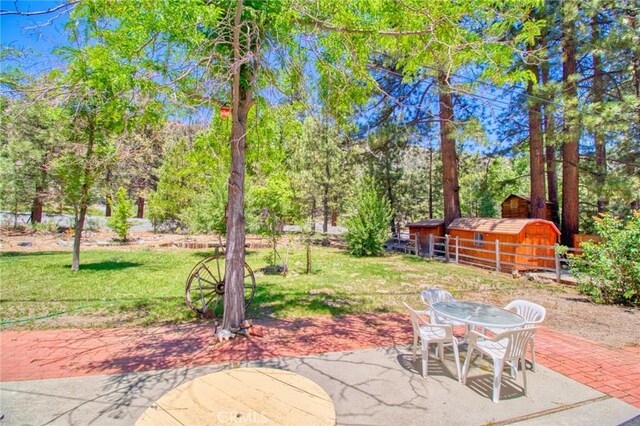 960 Snowbird Rd, Wrightwood, CA 92397 - view of patio with a shed and outdoor dining space