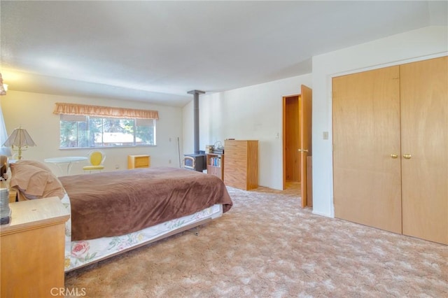 960 Snowbird Rd, Wrightwood, CA 92397 - carpeted bedroom with a wood stove