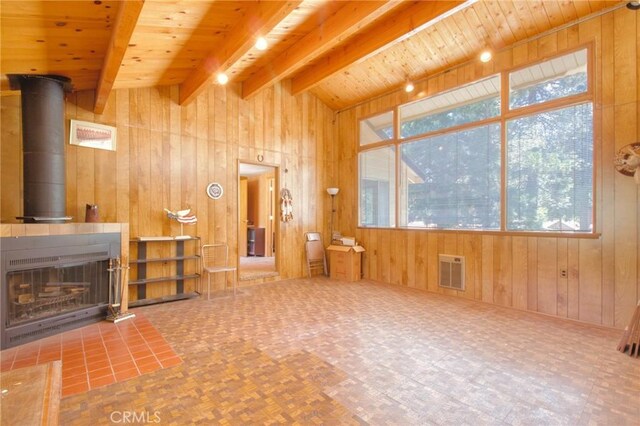 960 Snowbird Rd, Wrightwood, CA 92397 - unfurnished living room with wood walls and wood ceiling