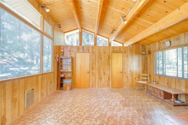 960 Snowbird Rd, Wrightwood, CA 92397 - unfurnished room with wooden walls, wooden ceiling, and rail lighting