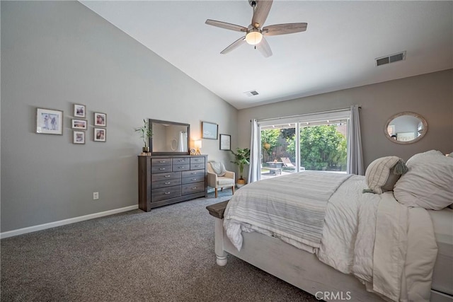 3486 Cascade Creek Ave, Merced, CA 95340 - bedroom featuring lofted ceiling, carpet flooring, a ceiling fan, and access to outside