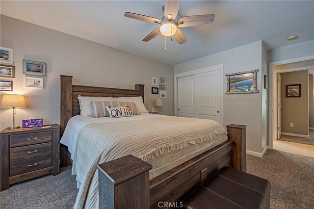 3486 Cascade Creek Ave, Merced, CA 95340 - bedroom featuring carpet, a closet, and ceiling fan