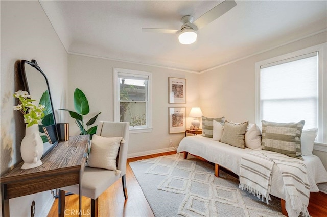 5855 Lemon Ave, Long Beach, CA 90805 - bedroom featuring wood finished floors, ornamental molding, and ceiling fan