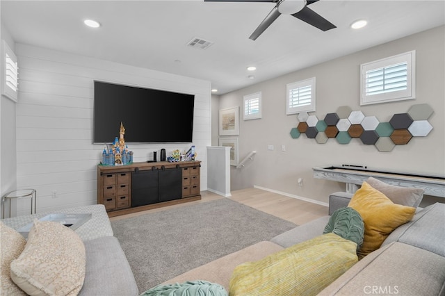 10554 Cannon Dr, Rancho Cucamonga, CA 91730 - living area with wood finished floors, recessed lighting, and ceiling fan