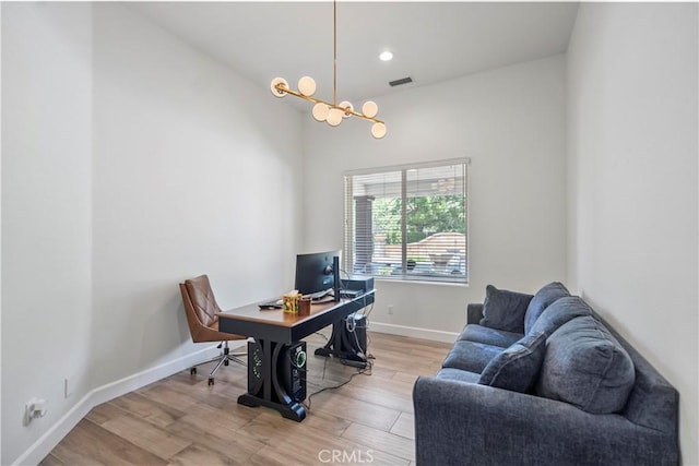 949 Moody Pl, Claremont, CA 91711 - office featuring a chandelier, light wood-type flooring, and recessed lighting