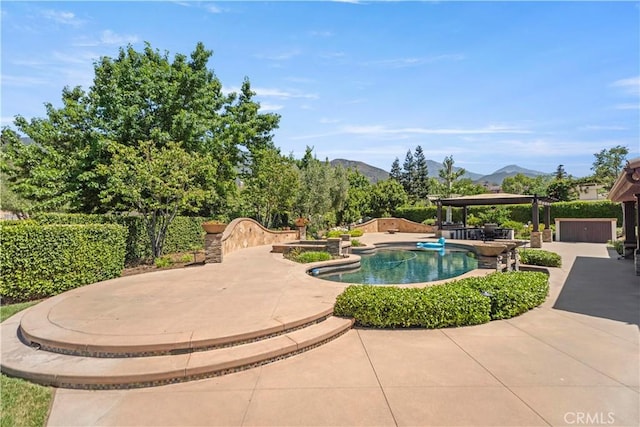 949 Moody Pl, Claremont, CA 91711 - view of pool with a gazebo, a mountain view, a patio area, and a fenced backyard