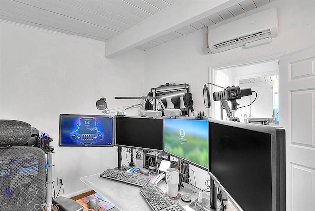 17109 E Orkney St, Azusa, CA 91702 - office with an AC wall unit and a wood ceiling with exposed beams