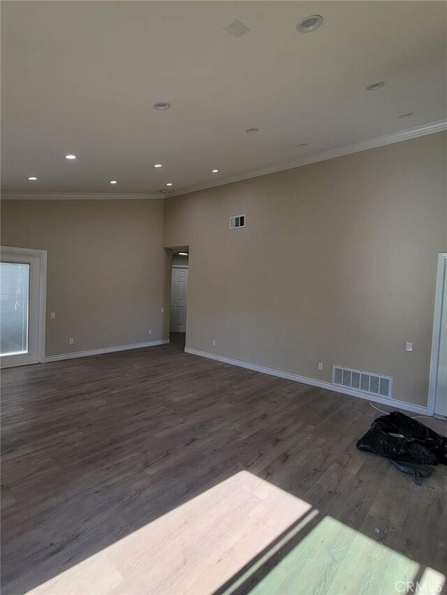 955 Mill Iron Way, San Jacinto, CA 92583 - spare room featuring dark wood-style flooring, recessed lighting, and ornamental molding