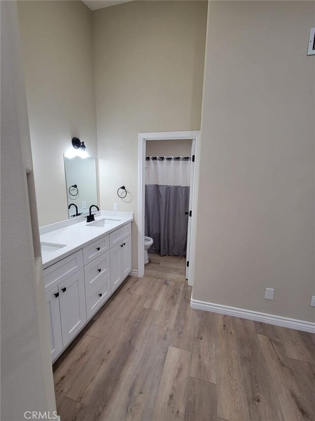 955 Mill Iron Way, San Jacinto, CA 92583 - full bath with double vanity, wood finished floors, and a high ceiling