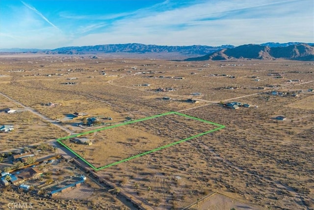 2654 Olympic Rd, Joshua Tree, CA 92252 - overview of rural landscape featuring mountains and property boundaries highlighted
