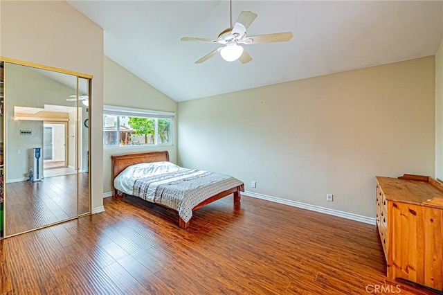 25312 Cassandra Ct, Mission Viejo, CA 92691 - bedroom with vaulted ceiling, wood finished floors, and a ceiling fan