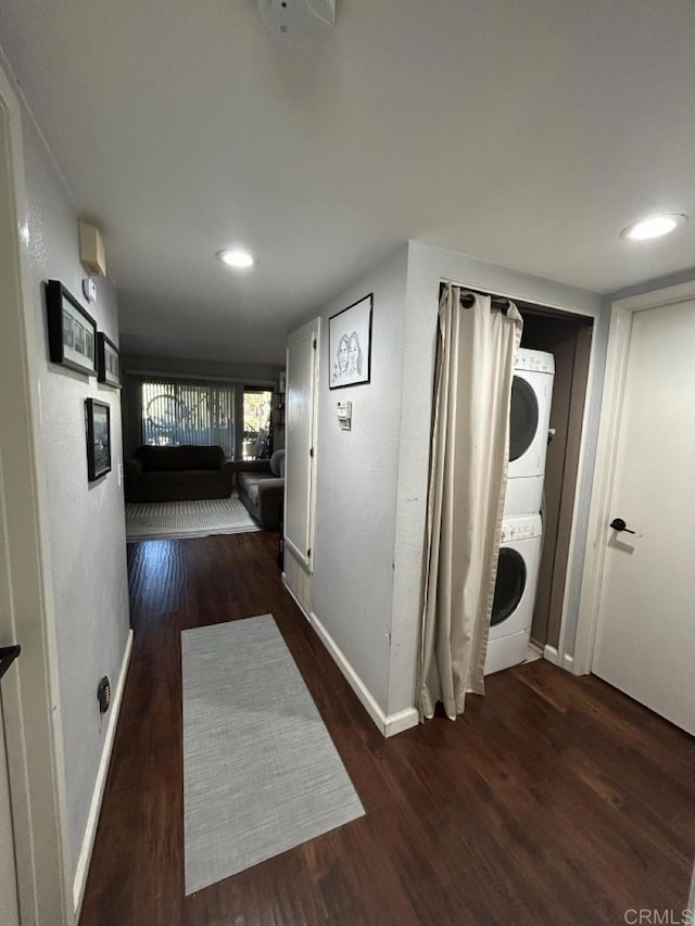 440 Citracado Pkwy Unit 30, Escondido, CA 92025 - corridor with stacked washer / dryer, wood finished floors, and recessed lighting
