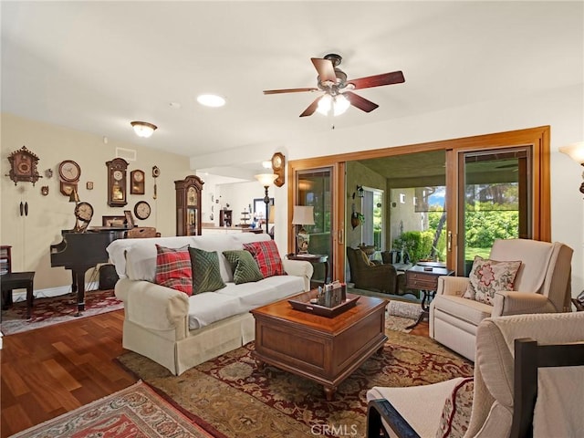 13815 Lexicon Ave, Sylmar, CA 91342 - living area with ceiling fan and dark wood-type flooring