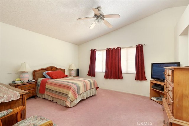 2508 Starbrite Ave, Rosamond, CA 93560 - bedroom with vaulted ceiling, carpet floors, a textured ceiling, and a ceiling fan