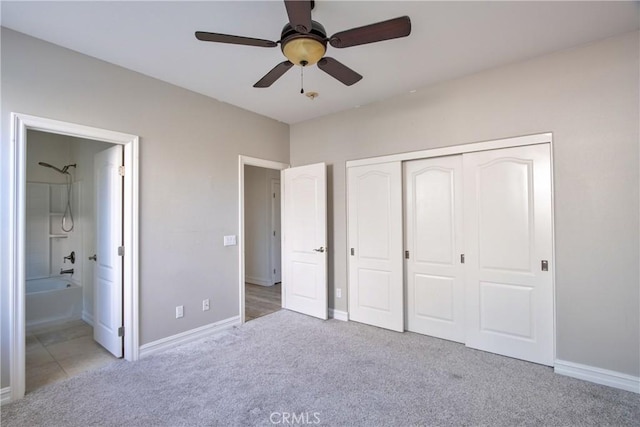 45118 Riverstone Ct, Temecula, CA 92592 - unfurnished bedroom with carpet, a closet, connected bathroom, and ceiling fan