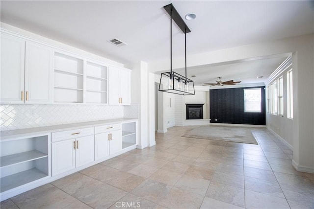 45118 Riverstone Ct, Temecula, CA 92592 - unfurnished living room with a ceiling fan and a fireplace with raised hearth