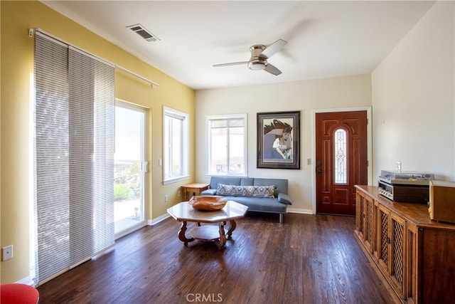 42768 El Calamar Rd, Temecula, CA 92590 - entryway with dark wood-type flooring and a ceiling fan
