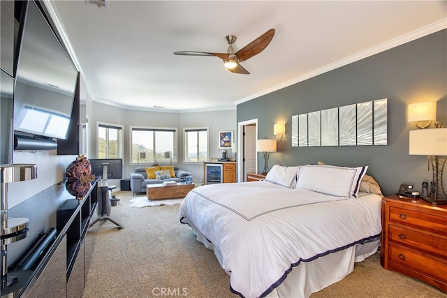 42768 El Calamar Rd, Temecula, CA 92590 - carpeted bedroom featuring ornamental molding, multiple windows, and ceiling fan