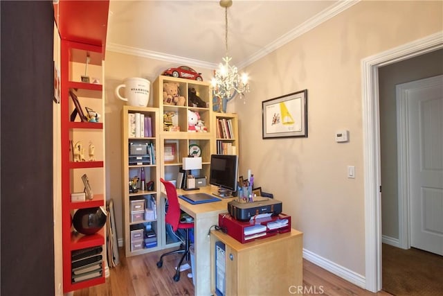 42768 El Calamar Rd, Temecula, CA 92590 - office space with a chandelier, wood finished floors, and crown molding
