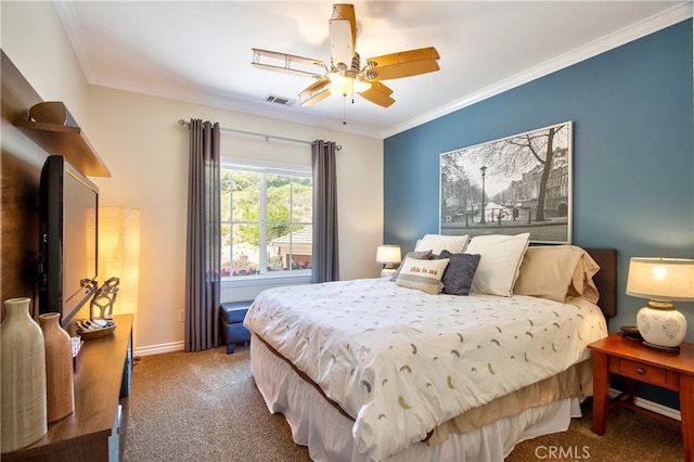 42768 El Calamar Rd, Temecula, CA 92590 - bedroom featuring crown molding, carpet floors, and a ceiling fan