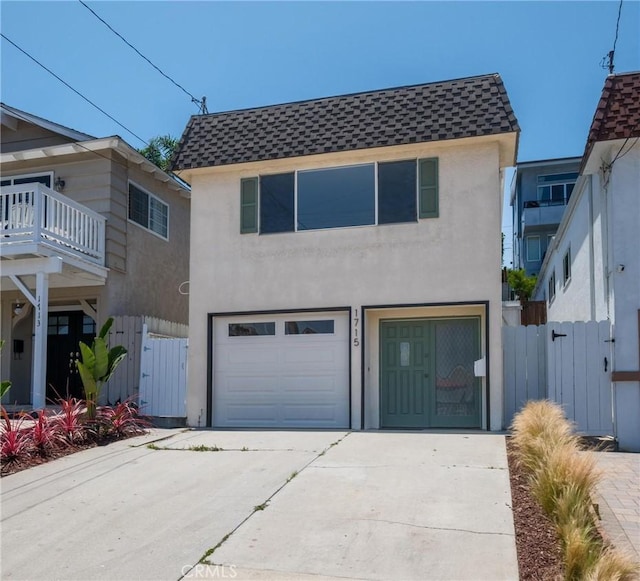 1715 Stanford Ave, Redondo Beach, CA 90278 - view of front of house featuring a gate, a garage, concrete driveway, stucco siding, and roof with shingles