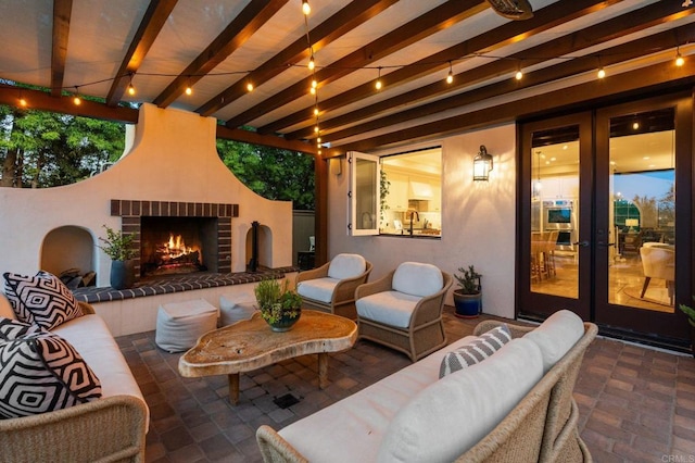 7691 Circulo Sequoia, Carlsbad, CA 92009 - view of patio featuring french doors and an outdoor living space with a fireplace