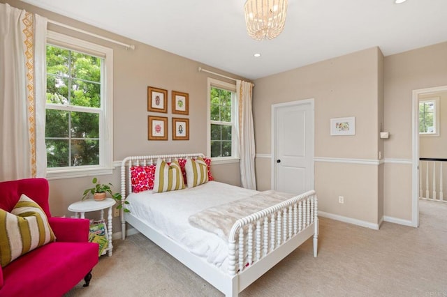 7691 Circulo Sequoia, Carlsbad, CA 92009 - carpeted bedroom with a chandelier and recessed lighting