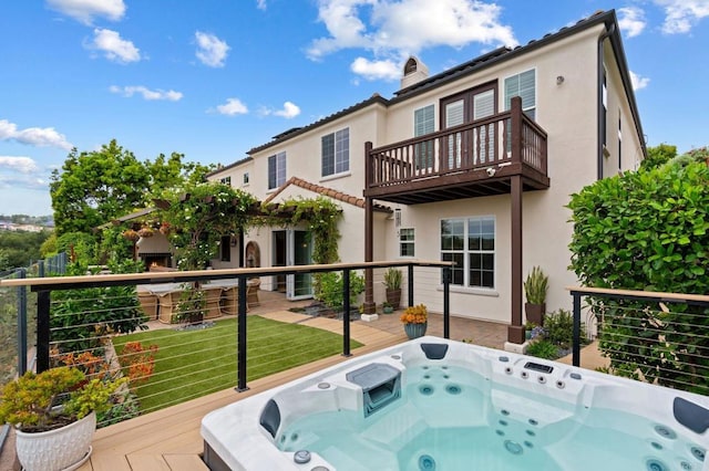 7691 Circulo Sequoia, Carlsbad, CA 92009 - wooden terrace featuring an outdoor hot tub