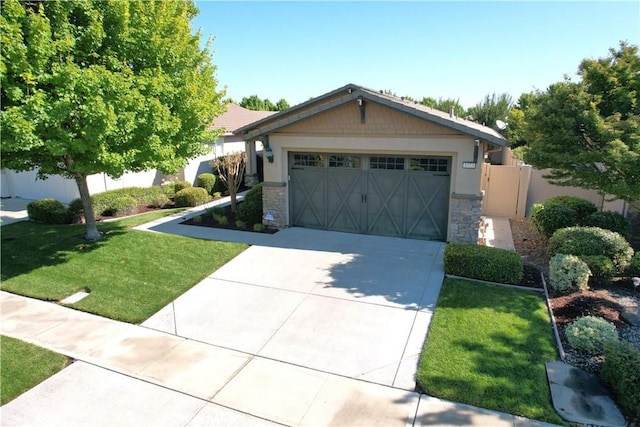 1573 Maple Valley St, Manteca, CA 95336 - craftsman-style home featuring stone siding, concrete driveway, stucco siding, and a garage
