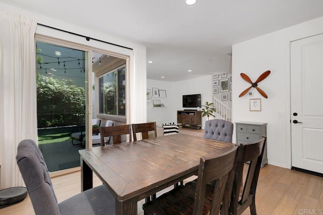 140 Unity Ln, San Marcos, CA 92078 - dining area featuring light wood-type flooring, recessed lighting, and stairway