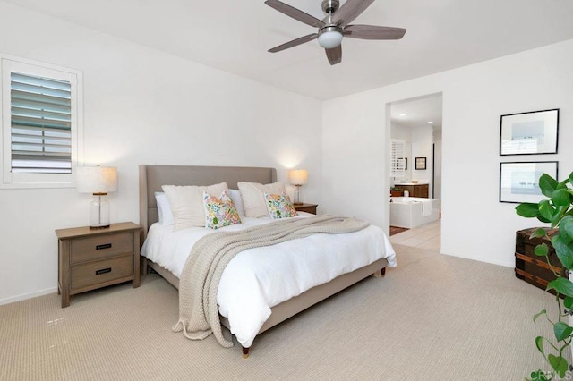 140 Unity Ln, San Marcos, CA 92078 - bedroom featuring light colored carpet, ensuite bathroom, and ceiling fan
