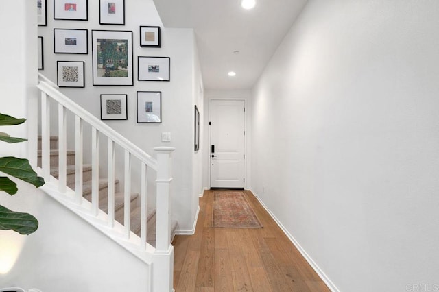 140 Unity Ln, San Marcos, CA 92078 - corridor with recessed lighting, hardwood / wood-style flooring, and stairway